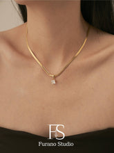 Load image into Gallery viewer, 18k gold snake herringbone necklace with cz stone