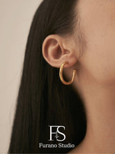 Load image into Gallery viewer, 18K Gold Plated Twisted Hoop earrings, Open hoop earrings, Minimalist earrings, Statement earrings, Everyday simple earrings, Hypoallergenic