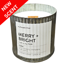 Load image into Gallery viewer, Merry + Bright Rustic Vintage Farmhouse Wood Wick Candle 10oz