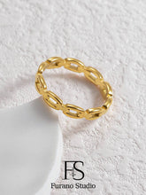 Load image into Gallery viewer, 18k Gold Plated Thin Chain Ring, Gold Band Ring