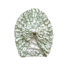 Load image into Gallery viewer, Bow Turban Hat - Sage Ditsy Floral