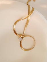 Load image into Gallery viewer, 18k gold snake herringbone necklace with cz stone