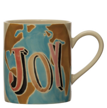 Load image into Gallery viewer, Hand-Painted Stoneware Mug with Wax Relief Word &quot;Joy&quot;
