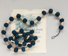 Load image into Gallery viewer, Wool Felt Ball Garland with Wood Beads, Natural and Blue
