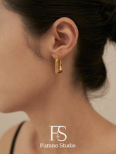 Load image into Gallery viewer, 18k gold irregular hoop earring; rectangle drop earring
