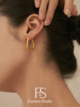 Load image into Gallery viewer, 18k gold irregular hoop earring; rectangle drop earring
