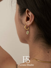 Load image into Gallery viewer, 18k gold green oval Aventurine Hoop Earring
