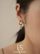 Load image into Gallery viewer, 18k gold green oval Aventurine Hoop Earring
