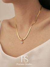 Load image into Gallery viewer, 18k gold snake herringbone necklace with cz stone
