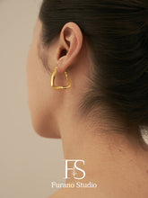 Load image into Gallery viewer, 18k gold irregular hoop earring; rectangle drop earring
