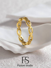 Load image into Gallery viewer, 18k Gold Plated Thin Chain Ring, Gold Band Ring
