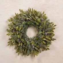 Load image into Gallery viewer, 15&quot; GLITTERED PINE W/ LEAVES &amp; PINECONES WREATH
