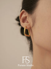 Load image into Gallery viewer, 18k gold irregular hoop earring; rectangle drop earring
