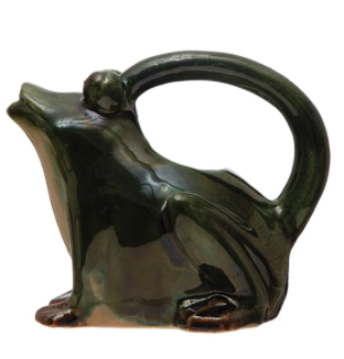 Frog Watering Pitcher, Reactive Glaze, Green, White & Brown (Each One Will Vary)