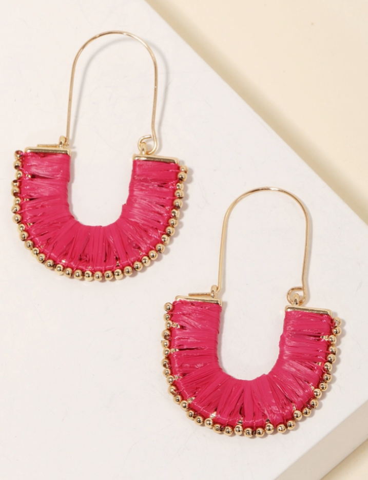 Raffia Wrapped Arch Drop Earrings