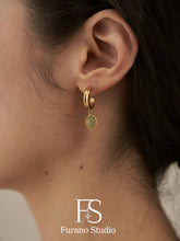 Load image into Gallery viewer, 18k gold green oval Aventurine Hoop Earring
