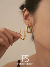 Load image into Gallery viewer, 18k gold irregular hoop earring; rectangle drop earring
