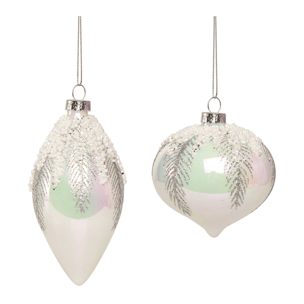 Glass Iridescent Beaded Elegant Orn Set 2