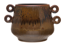 Load image into Gallery viewer, Stoneware Planter with Handles &amp; Reactive Glaze

