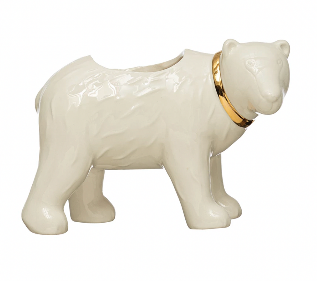 Stoneware Bear Planter with Gold Electroplating