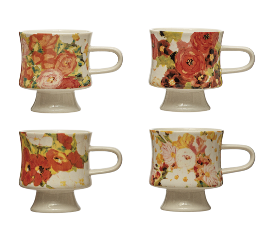 Stoneware Floral Footed Mug