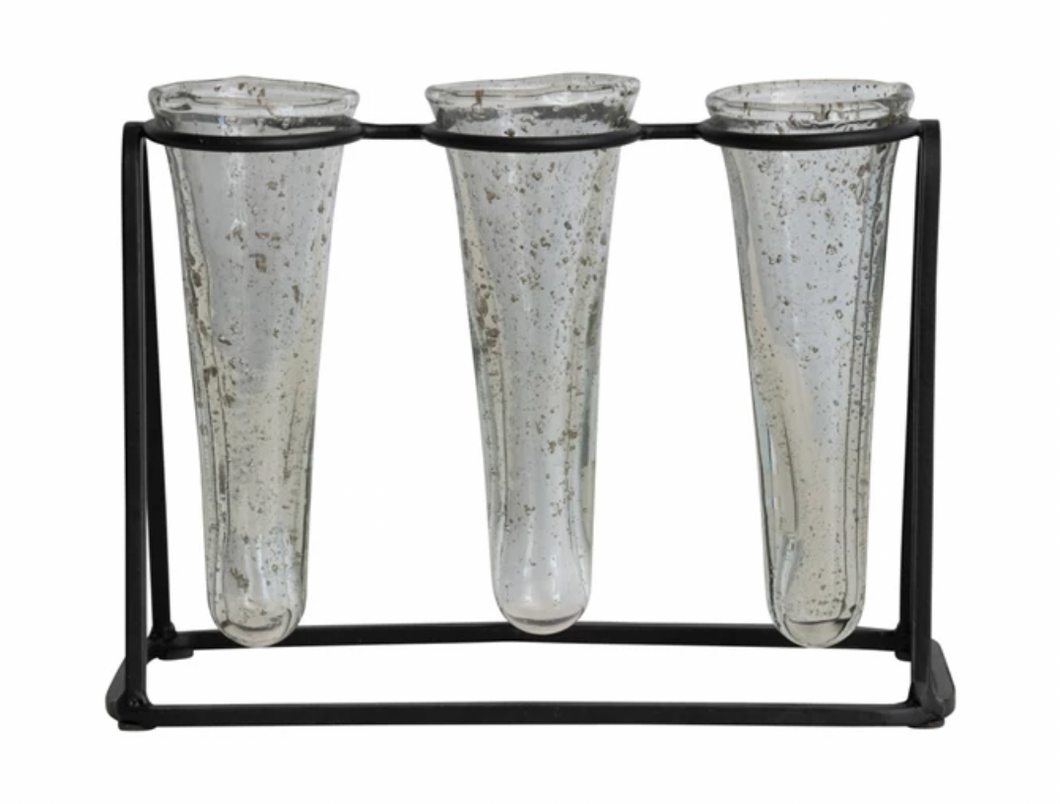 Metal Stand w/ 3 Glass Vases