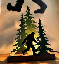 Load image into Gallery viewer, Rustic Metal Bigfoot Forest Stroll Accent Lamp Decor
