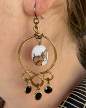 Load image into Gallery viewer, Black Orange &amp; White Brass Boho Chandelier Earrings
