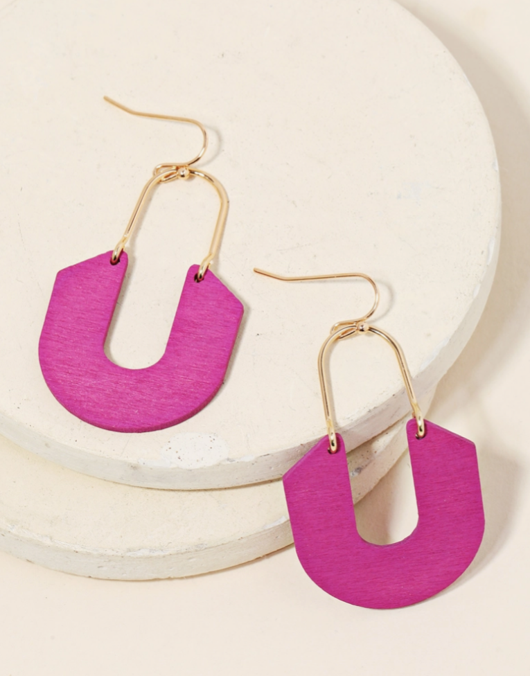 Wooden Flat Arch Drop Earrings